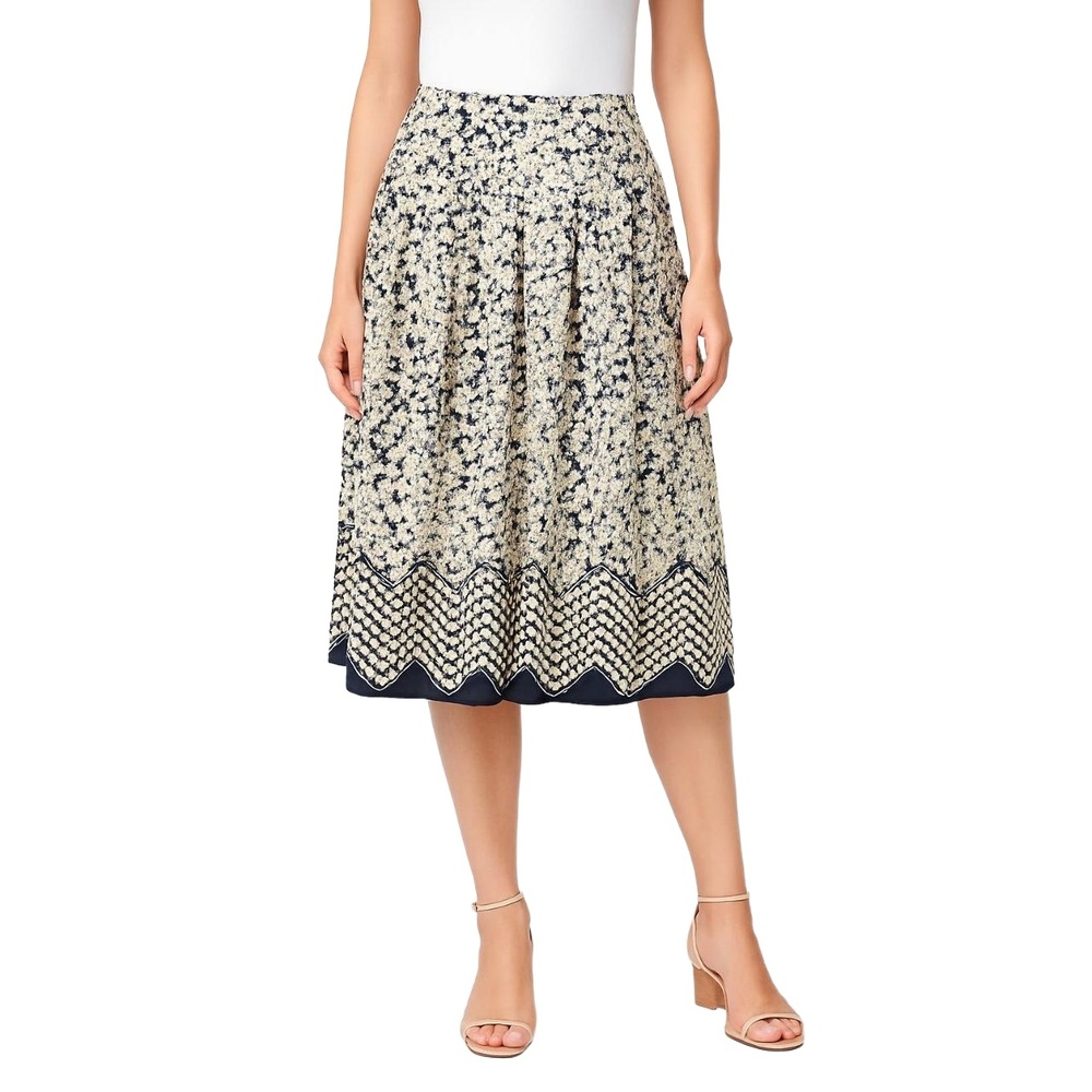 TALBOTS Women’s Skirt Size 10 Navy‎ Daisy Floral A-Line Pleated Midi Classic